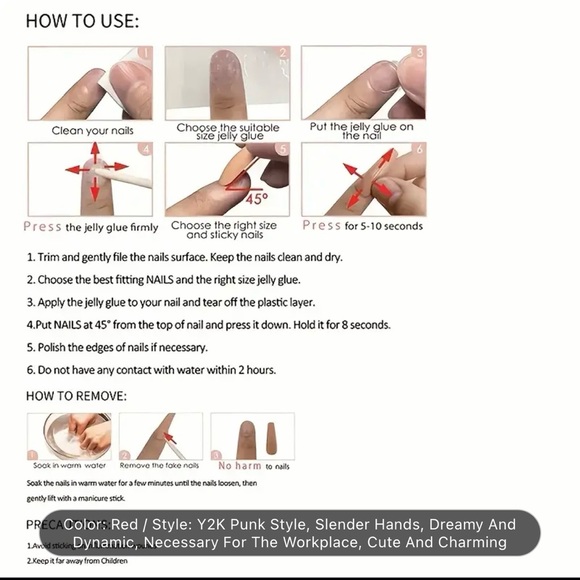 24 pcs Glossy Red Rhinestone Press On Nails - Long Almond Shape - Picture 3 of 6